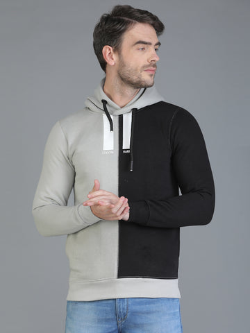 Colvyn Harris Cotton Fleece Hoodie Cement Grey & Black Sweatshirt for Men