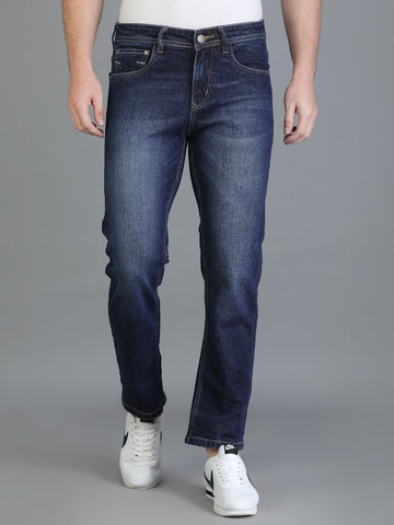 Colvyn Harris Regular Fit Solid Cotton Flat Bata Wash Dark Jeans for Men