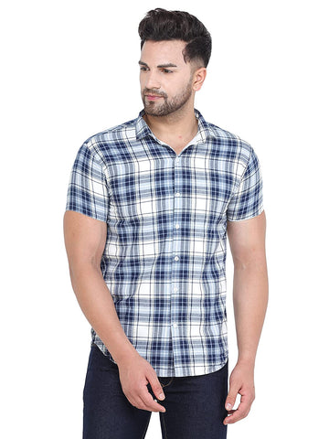 COLVYNHARRIS JEANS Men Light Blue and White Reversible Chekered Casual Shirt