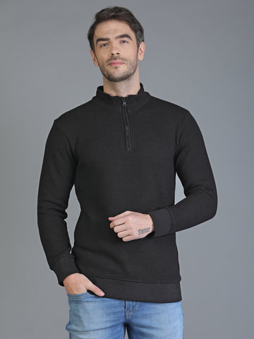 Colvyn Harris Half Zip Heavy Mattie Cotton Black Sweatshirt for Men