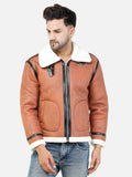 Colvyn Harris Men Regular Fit Full Fur Lining Faux Leather Tan Jacket