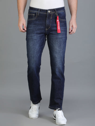 Colvyn Harris Regular Fit Mid Rise Cotton Flat Knit Bata Wash Dark Jeans for Men