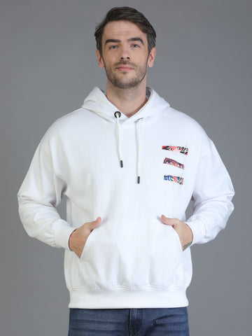 Colvyn Harris Printed Cotton Fleece Hoodie White Sweatshirt for Men