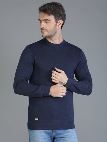 Colvyn Harris Cotton Fleece Crew Neck Navy Blue Sweatshirt for Men
