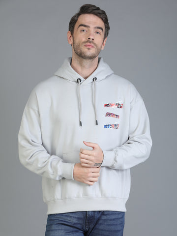 Colvyn Harris Printed Cotton Fleece Hoodie Cement Grey Sweatshirt for Men