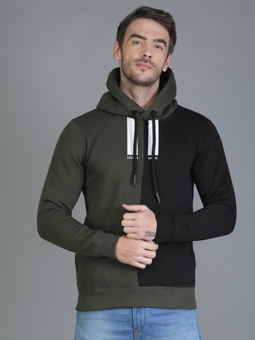 Colvyn Harris Cotton Fleece Hoodie Olive & Black Sweatshirt for Men