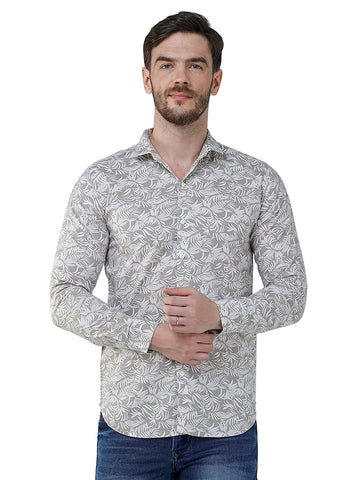 COLVYNHARRIS JEANS Men Casualwear Full Sleeve Slim Fit Beige Floral Print Shirt