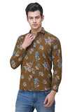 COLVYNHARRIS JEANS Men casualwear Full Sleeve Slim Fit Shirt Collar Floral Print Mehndi Green Luxury Shirt