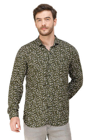 COLVYNHARRIS JEANS Men Casualwear Full Sleeve Slim Fit Shirt Collar Floral Print Forest Green Luxury Shirt