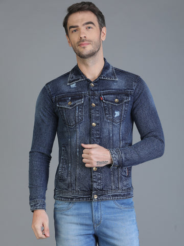 Colvyn Harris Full Sleeve Regular Winter Hard Wash Blast Navy Jacket for Men
