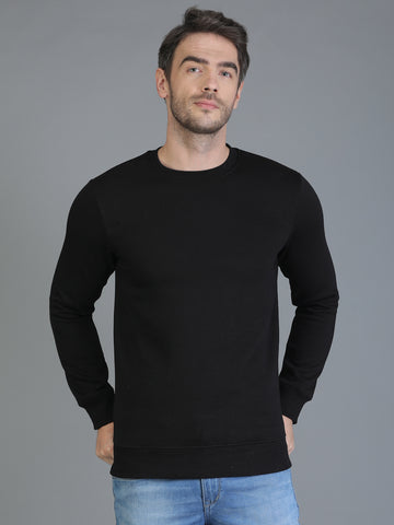 Colvyn Harris Cotton Fleece Crew Neck Black Sweatshirt for Men