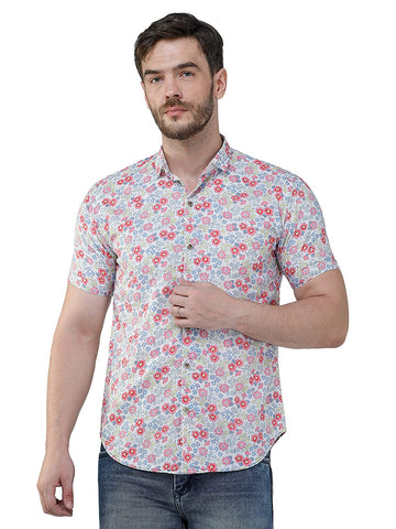 COLVYNHARRIS JEANS Men Casualwear Half Sleeve Slim Fit White Floral Print Shirt