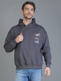 Colvyn Harris Printed Cotton Fleece Hoodie Dark Grey Sweatshirt for Men