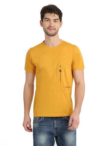 Men's Yellow Self Design Knitted T-Shirt