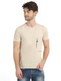 Men's Cream Self Design Knitted T-Shirt