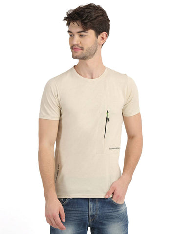 Men's Cream Self Design Knitted T-Shirt