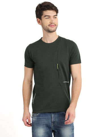 Men's Green Self Design Knitted T-Shirt