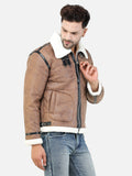Colvyn Harris Men Regular Fit Full Fur Lining Faux Leather Brown Jacket