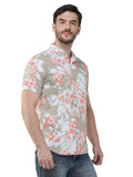 COLVYNHARRIS JEANS Men Casualwear Half Sleeve Slim Fit Beige Floral Print Shirt