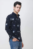 COLVYNHARRIS JEANS Men casualwear Full Sleeve Slim Fit Shirt Collar Floral Print Navy Blue Luxury Shirt