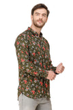 COLVYNHARRIS JEANS Men Casualwear Full Sleeve Slim Fit Shirt Collar Floral Print Olive Green Luxury Shirt