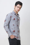 COLVYNHARRIS JEANS Men casualwear Full Sleeve Slim Fit Shirt Collar Floral Print Grey Luxury Shirt