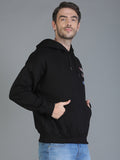 Colvyn Harris Printed Cotton Fleece Hoodie Black Sweatshirt for Men