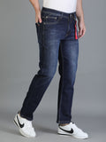 Colvyn Harris Regular Fit Mid Rise Cotton Flat Knit Bata Wash Dark Jeans for Men