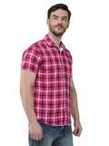 COLVYNHARRIS JEANS Men Casualwear Half Sleeve Slim Fit Magenta Check Shirt
