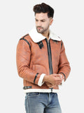 Colvyn Harris Men Regular Fit Full Fur Lining Faux Leather Tan Jacket