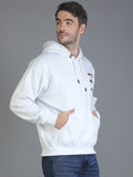 Colvyn Harris Printed Cotton Fleece Hoodie White Sweatshirt for Men
