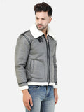 Colvyn Harris Men Regular Fit Full Fur Lining Faux Leather Grey Jacket