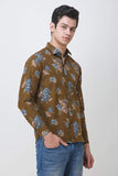 COLVYNHARRIS JEANS Men casualwear Full Sleeve Slim Fit Shirt Collar Floral Print Mehndi Green Luxury Shirt