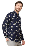 COLVYNHARRIS JEANS Men Casualwear Full Sleeve Slim Fit Shirt Collar Floral Print Navy Blue Luxury Shirt