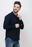 Men's Navy Blue Full Sleeve Slim Fit Casual Shirt