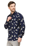 COLVYNHARRIS JEANS Men Casualwear Full Sleeve Slim Fit Shirt Collar Floral Print Navy Blue Luxury Shirt