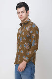 COLVYNHARRIS JEANS Men casualwear Full Sleeve Slim Fit Shirt Collar Floral Print Mehndi Green Luxury Shirt