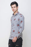 COLVYNHARRIS JEANS Men casualwear Full Sleeve Slim Fit Shirt Collar Floral Print Grey Luxury Shirt