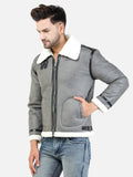 Colvyn Harris Men Regular Fit Full Fur Lining Faux Leather Grey Jacket