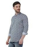 COLVYNHARRIS JEANS Men Casualwear Full Sleeve Slim Fit Printed Shirt Blue