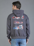 Colvyn Harris Printed Cotton Fleece Hoodie Dark Grey Sweatshirt for Men