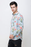 COLVYNHARRIS JEANS Men casualwear Full Sleeve Slim Fit Shirt Collar Floral Print Light Blue Luxury Shirt