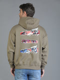 Colvyn Harris Printed Cotton Fleece Hoodie Beige Sweatshirt for Men