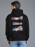 Colvyn Harris Printed Cotton Fleece Hoodie Black Sweatshirt for Men