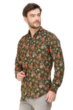 COLVYNHARRIS JEANS Men Casualwear Full Sleeve Slim Fit Shirt Collar Floral Print Olive Green Luxury Shirt