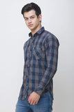 COLVYNHARRIS JEANS Men casualwear Full Sleeve Slim Fit Shirt Collar Grey Blue Luxury Check Shirt