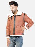 Colvyn Harris Men Regular Fit Full Fur Lining Faux Leather Tan Jacket