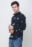 COLVYNHARRIS JEANS Men casualwear Full Sleeve Slim Fit Shirt Collar Floral Print Navy Blue Luxury Shirt