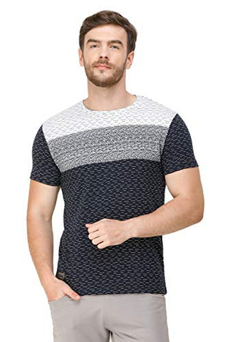 Men's Half Sleeves Round Neck Slim Fit Navy Blue T-Shirt