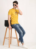 Men's Yellow Digital Printed Round Neck T-Shirt Seventy7